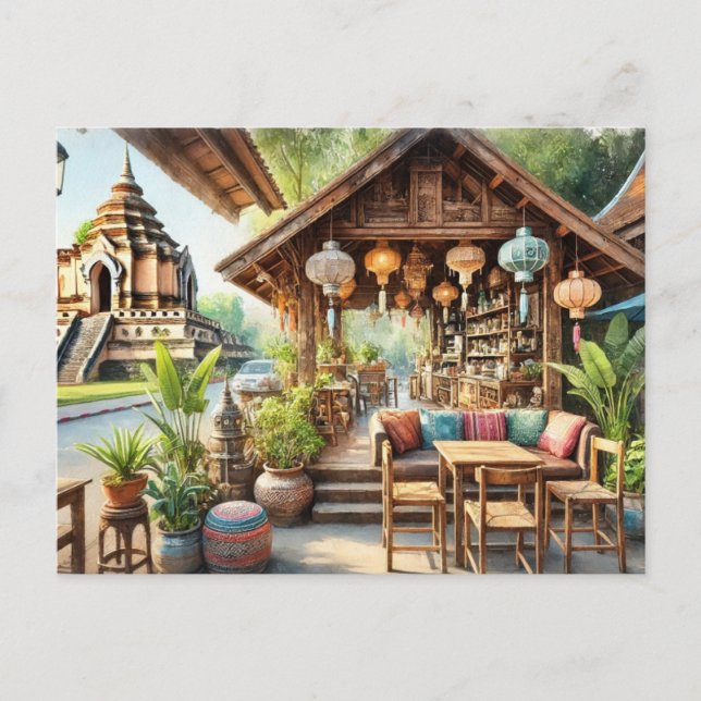 Cafe in Chiang Mai Wat Chedi Luang Postcard (Front)