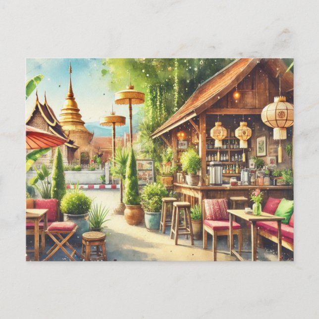 Cafe in Chiang Mai Wat Phra Singh Postcard (Front)