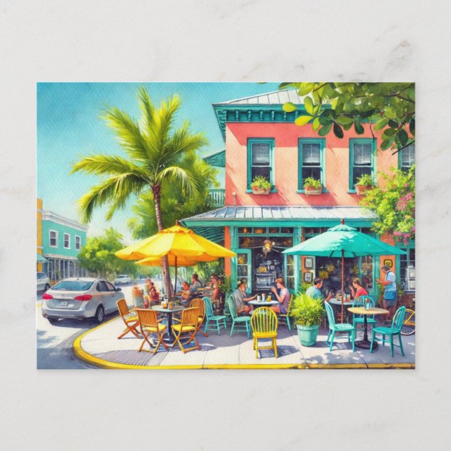 Cafe in Key West Watercolor Painting Postcard (Front)