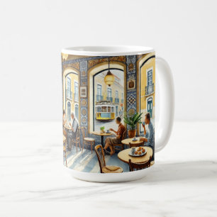 Cafe in Lisbon Yellow Tram Watercolor Coffee Mug