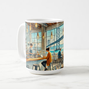 Cafe in San Francisco Bay Bridge Coffee Mug