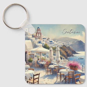Cafe in Santorini Keychain