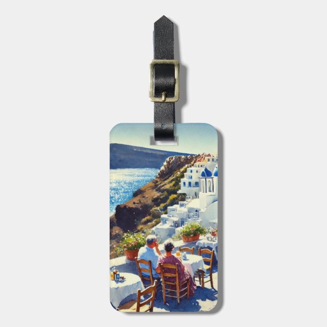 Cafe in Santorini Luggage Tag (Front Vertical)