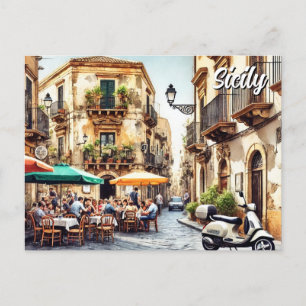 Cafe in Sicily Italy Holiday Postcard