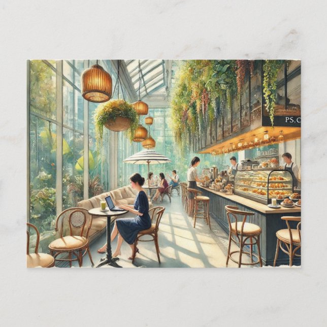 Cafe in Singapore Watercolor Painting Postcard (Front)