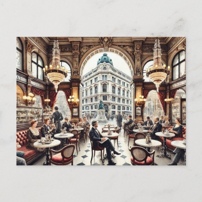 Cafe in Vienna Austria Watercolor Painting Postcard (Front)