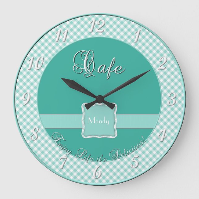 Cafe Kitchen Wall Clock - Chex MINT (Front)