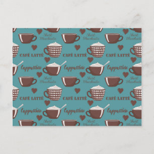 Cafe Latte Cappuccino Brown Coffee Cups Cream Postcard