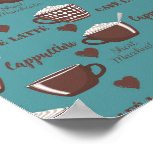 Cafe Latte Cappuccino Brown Coffee Cups Cream Poster