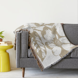 Cafe Latte Dogwood Floral Throw Blanket