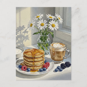 Café Latte Pancakes Petit-déjeuner Carte postale