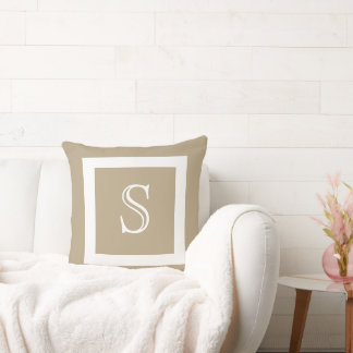 Cafe Latte Solid Colour White Monogram Throw Pillow