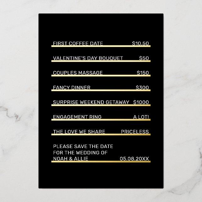 Café Menu Fun Unique Save the Date Gold (Front)