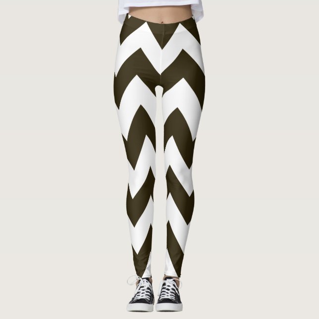 Café Mocha Neutral Chevrons Leggings (Front)
