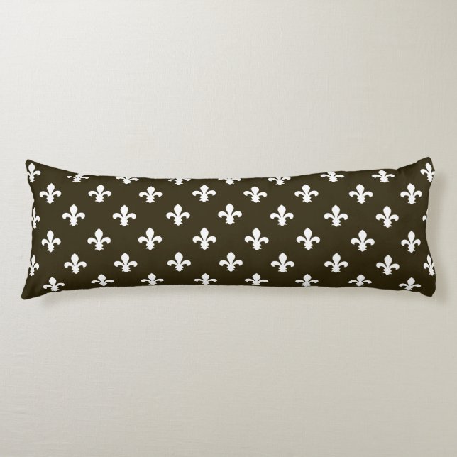 Café Mocha Neutral Fleur de Lys Body Pillow (Front)