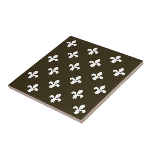 Café Mocha Neutral Fleur de Lys Tile