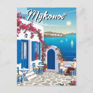 Cafe Mykonos Greece Cyclades Travel Postcard