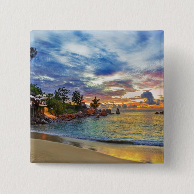 Cafe On Tropical Beach At Sunset 2 Inch Square Button (Front)