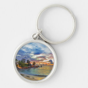 Cafe On Tropical Beach At Sunset Keychain