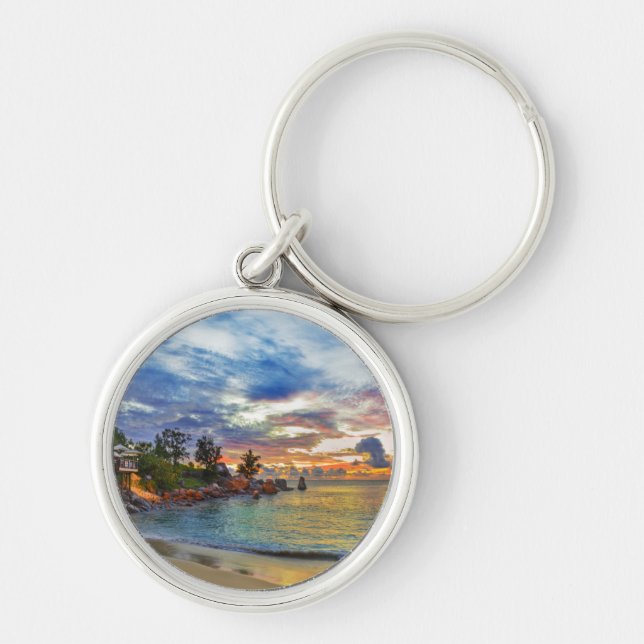 Cafe On Tropical Beach At Sunset Keychain (Front)