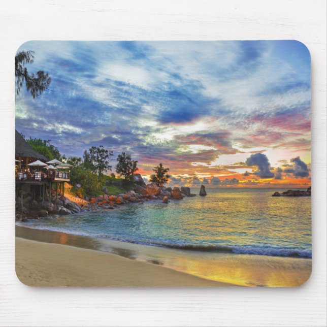 Cafe On Tropical Beach At Sunset Mouse Pad (Front)