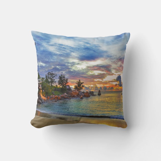 Cafe On Tropical Beach At Sunset Throw Pillow (Front)