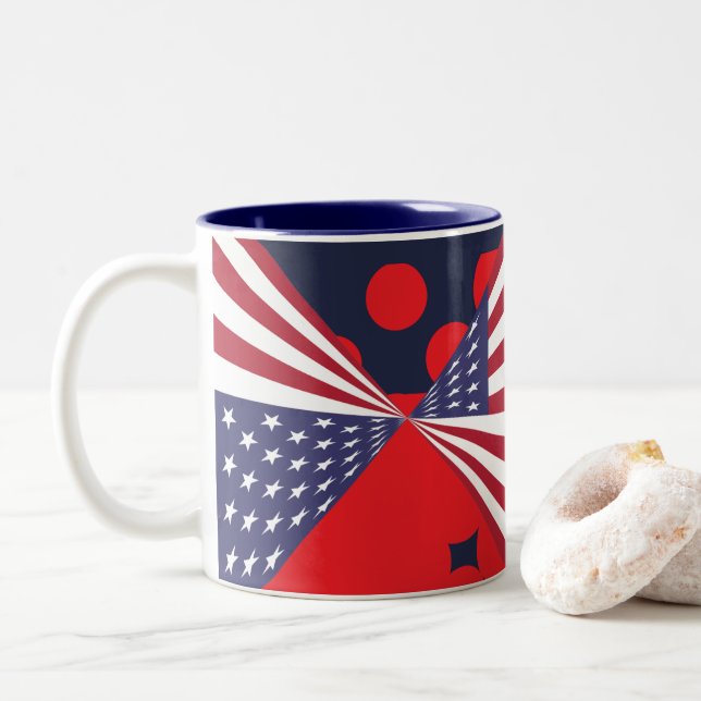 Café Patriotique Rouge blanc et Bleu Drapeau, Mug  (Avec donut)
