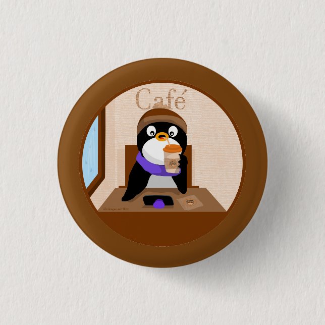 Cafe Penguin 1 Inch Round Button (Front)