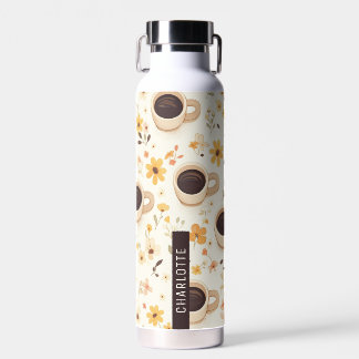 Café personnalisé et bouteille d'eau florale
