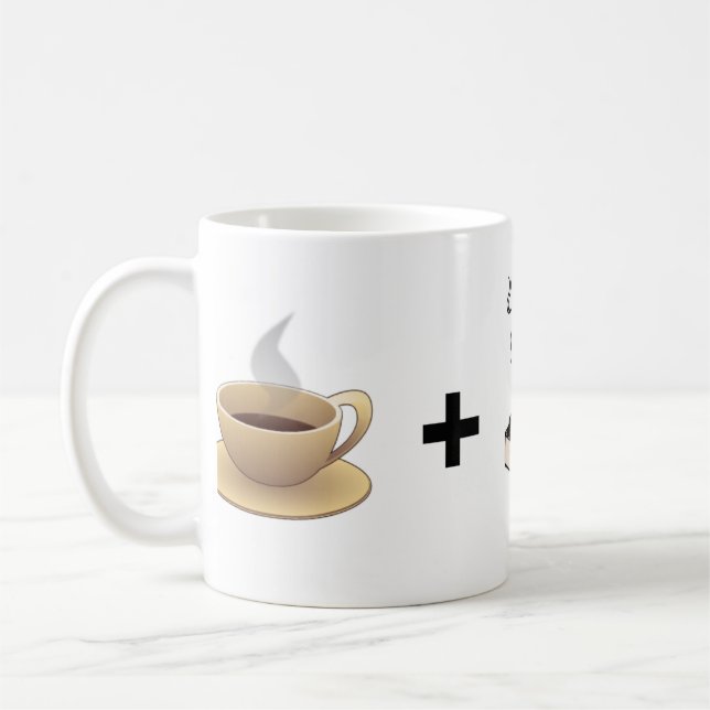 Café plus la tasse heureuse d'homme d'égaux de (Gauche)