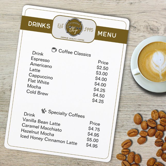 Café professionnel Menu des boissons personnalisée (Créateur téléchargé)