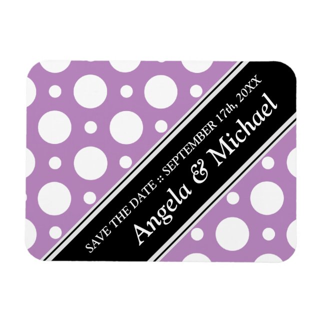 Cafe Purple Assorted Polka Dots Save the Date Magnet (Horizontal)