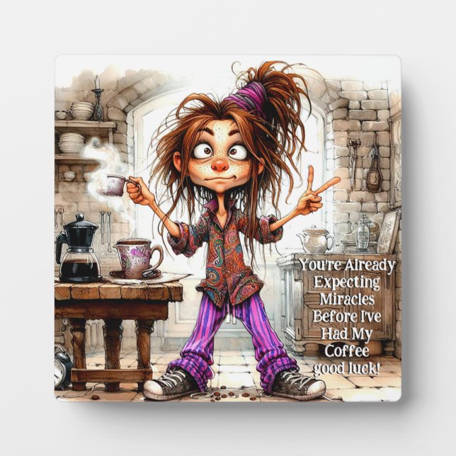 Café Quirky Lady Good Luck Plaque avec Easel (Devant)