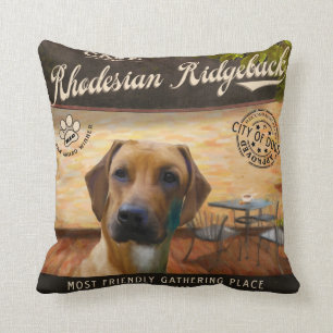 Cafe Rhodesian Ridgeback Throw Pillow