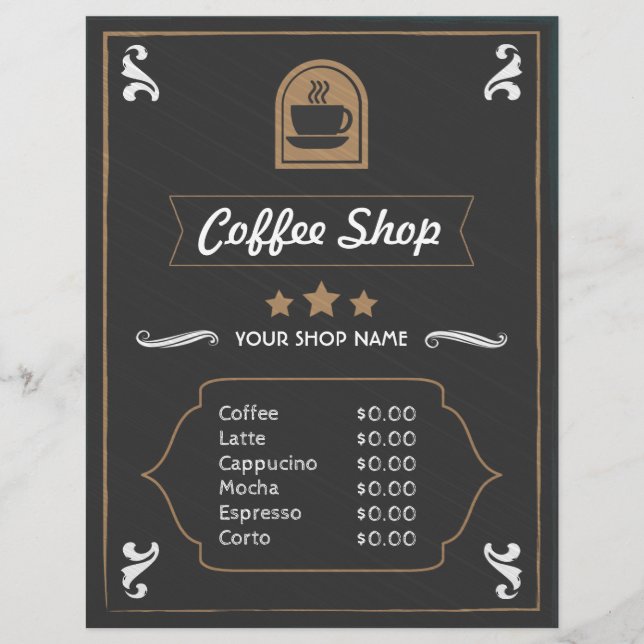 Café Shop Retro photo et logo Carte Menu (Devant)