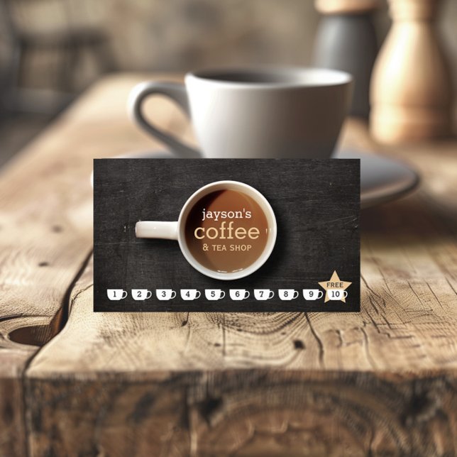 Café sur Black Wood Café Shop Carte de fidélité (Créateur téléchargé)