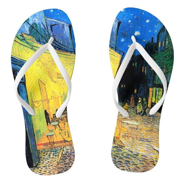 Café Terrace at Night (1888) Van Gogh Fine Art Flip Flops (Footbed)