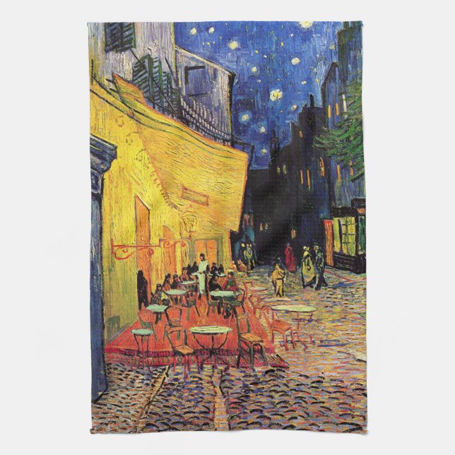 Cafe Terrace at Night by Vincent van Gogh Kitchen Towel (Vertical)
