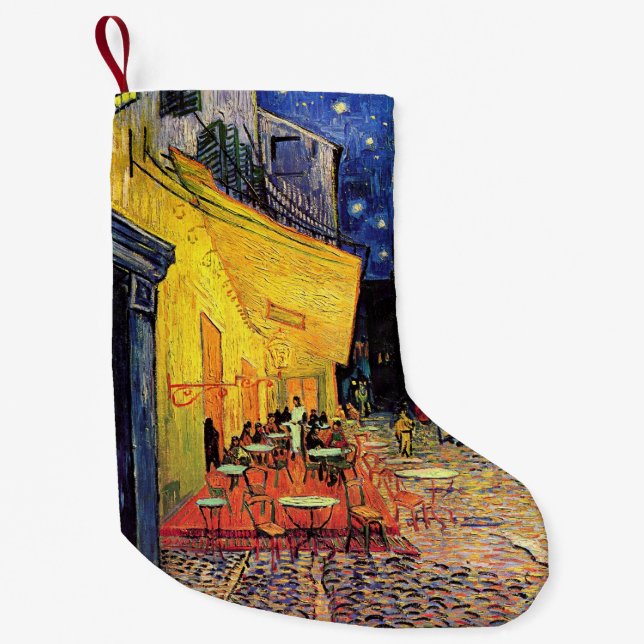 Cafe Terrace at Night by Vincent van Gogh Small Christmas Stocking (Front)