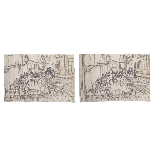 Cafe Terrace at Night, Fine Art Sketch, Van Gogh Pillowcase (Front-Set)