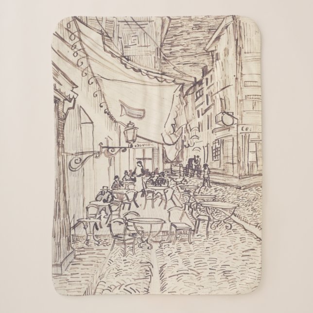 Cafe Terrace at Night, Fine Art Sketch, Van Gogh Sherpa Blanket (Front)