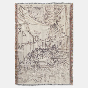 Cafe Terrace at Night, Fine Art Sketch, Van Gogh Throw Blanket