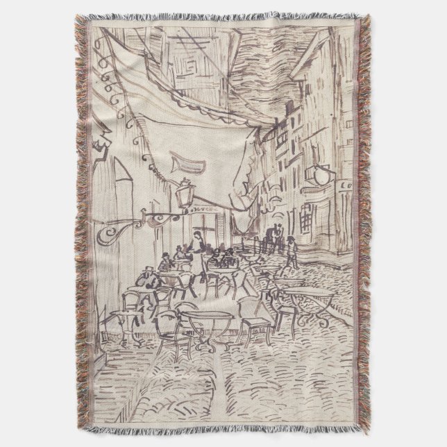 Cafe Terrace at Night, Fine Art Sketch, Van Gogh Throw Blanket (Front Vertical)