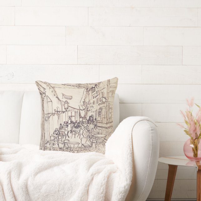 Cafe Terrace at Night, Fine Art Sketch, Van Gogh Throw Pillow (Couch)