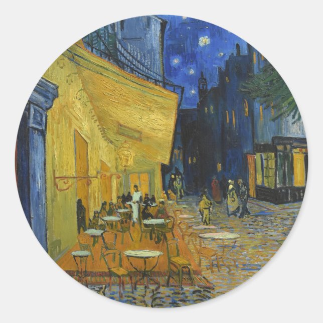Cafe Terrace at Night | Vincent van Gogh Classic Round Sticker (Front)