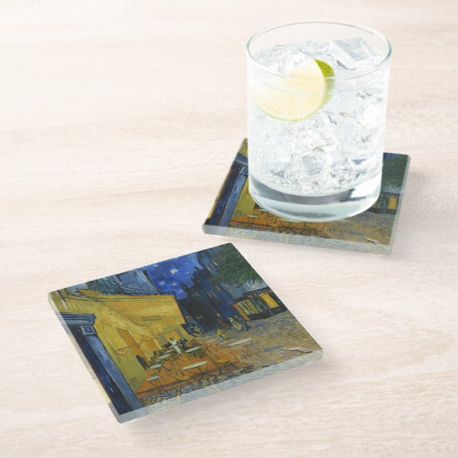 Cafe Terrace at Night | Vincent van Gogh Glass Coaster (Angled)
