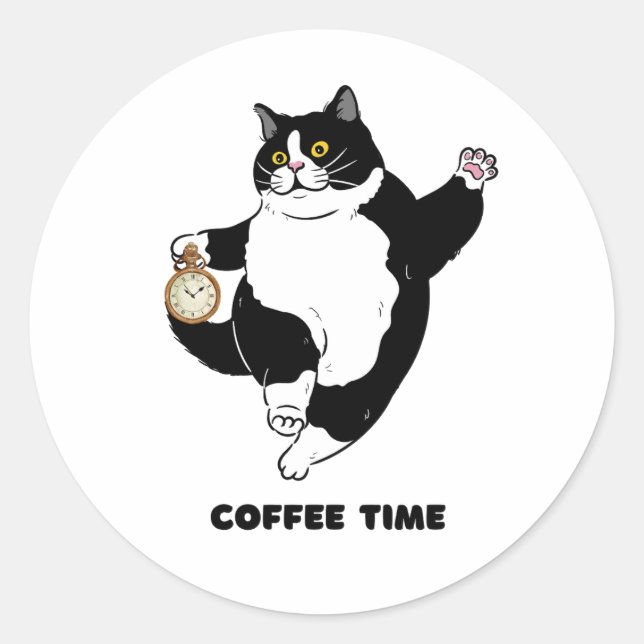 Café Time Chat noir pour initiceaux | Autocollants (Devant)