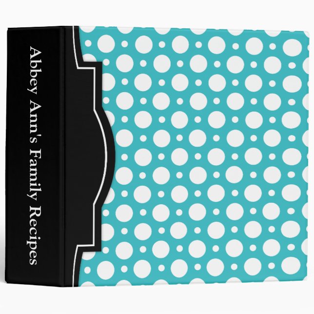 Cafe Turquoise Assorted Polka Dot 2" Recipe Binder (Front/Spine)