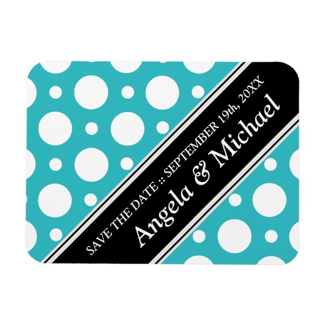 Cafe Turquoise Assorted Polka Dots Save the Date Magnet (Horizontal)