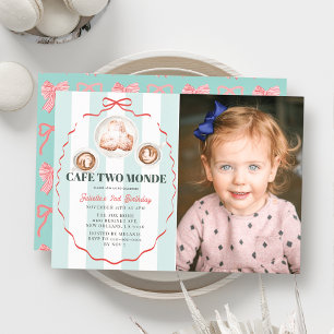 Cafe Two Monde Bow Coffee Photo Girl 2nd Birthday Invitation